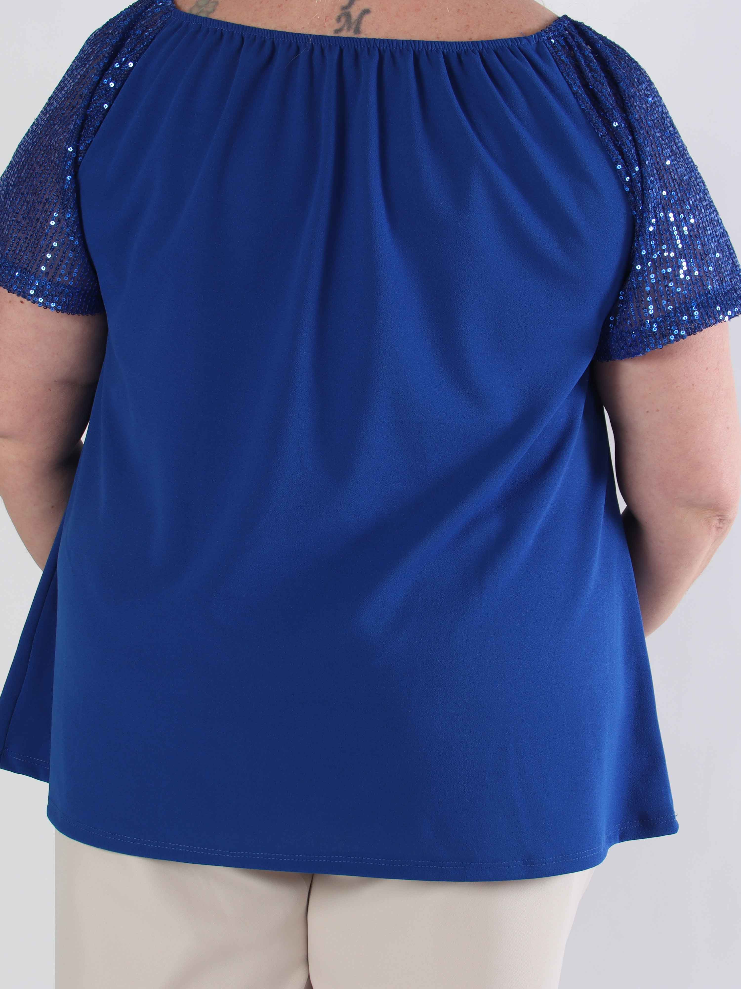 Kim Shirt - Söt plus size elastisk blus med ärmar av glittriga paljetter